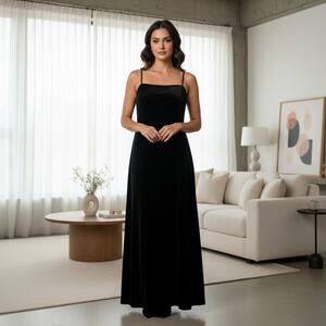 VTG ASPEED Formal Party Spaghetti Strap Black Velvet Long Dress Front Slit 2XL